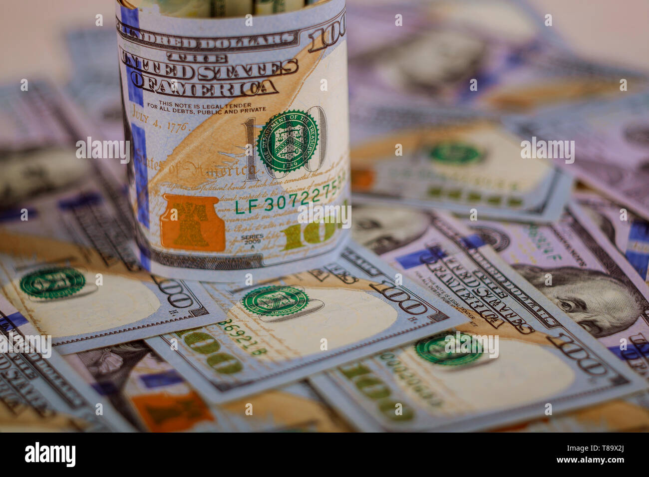 Centinaia di nuovi Stati Uniti d'America le fatture del dollaro Foto Stock