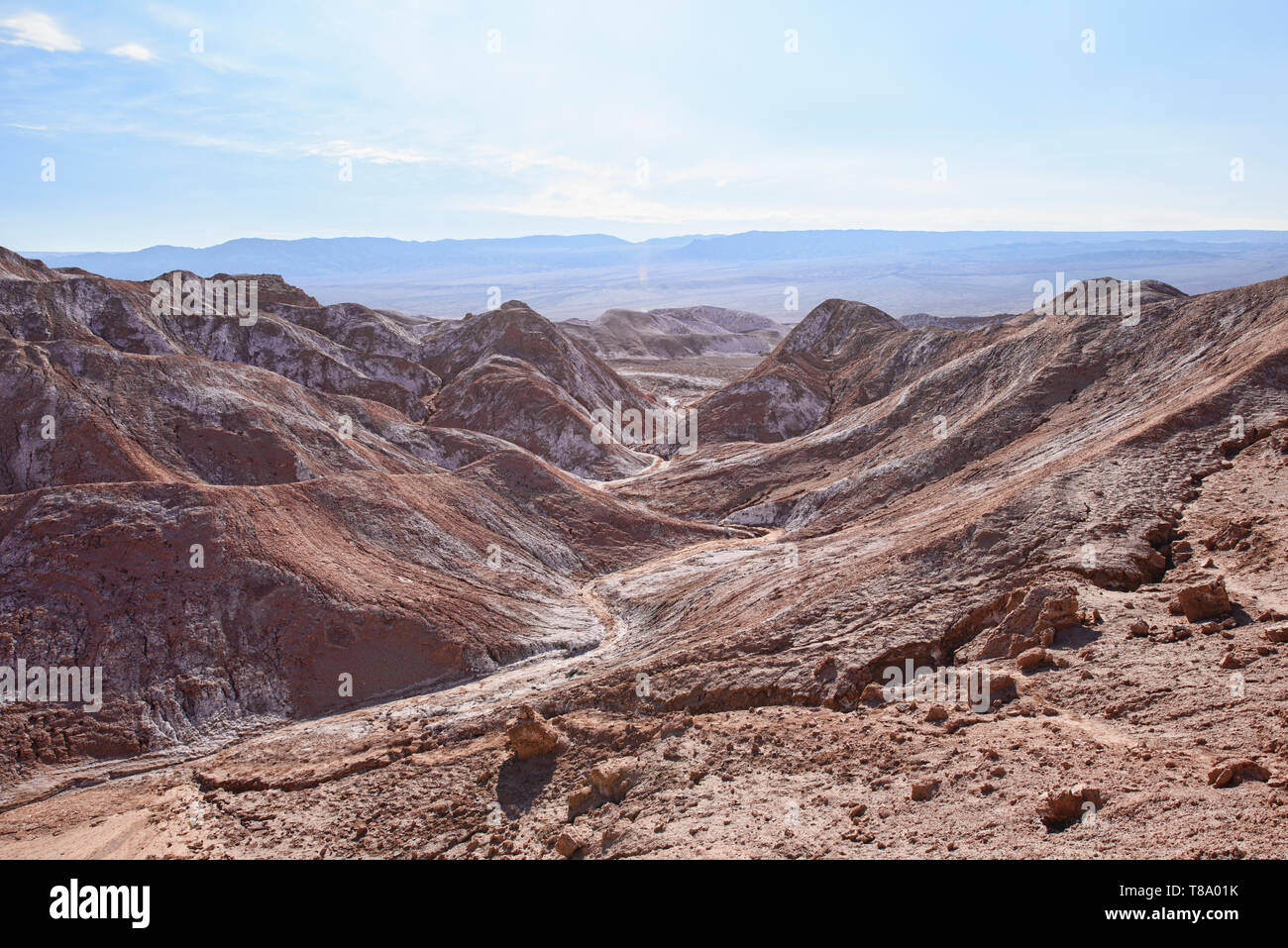 Sale, sabbia, e desertscape nella Valle della Luna, San Pedro de Atacama, Cile Foto Stock