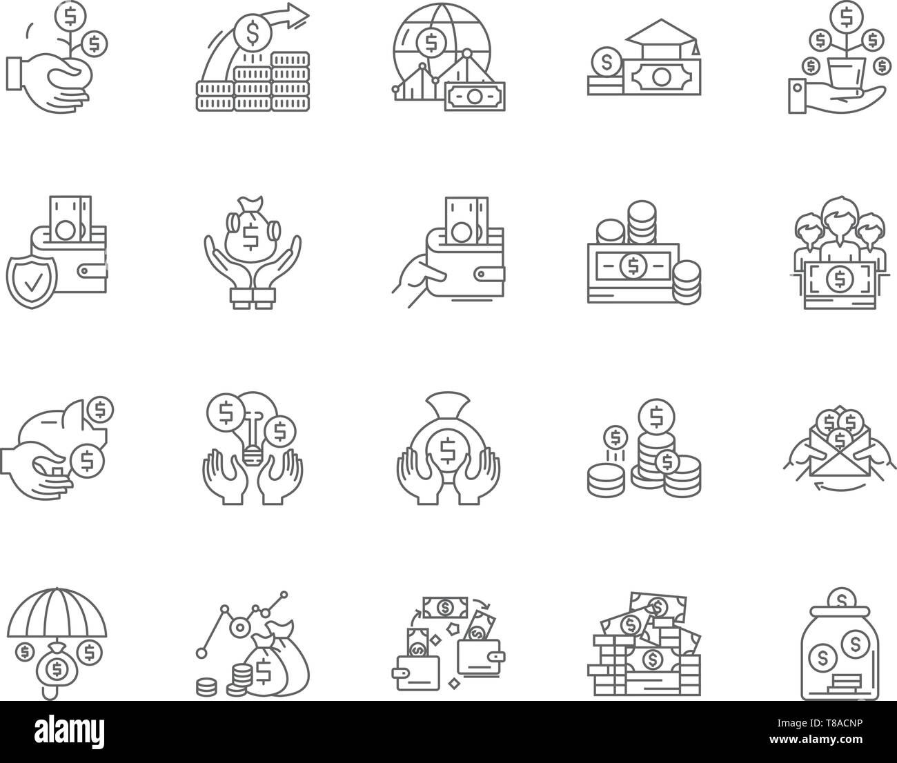 Linea del banchiere icone, segni, set di vettore, illustrazione di contorno concept Illustrazione Vettoriale
