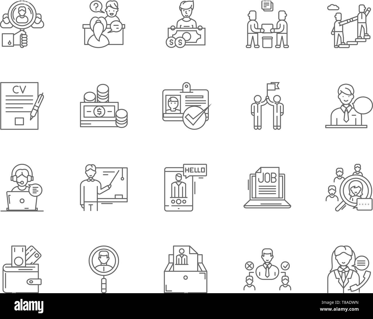 Consigli di carriera le icone della linea, segni, set di vettore, illustrazione di contorno concept Illustrazione Vettoriale