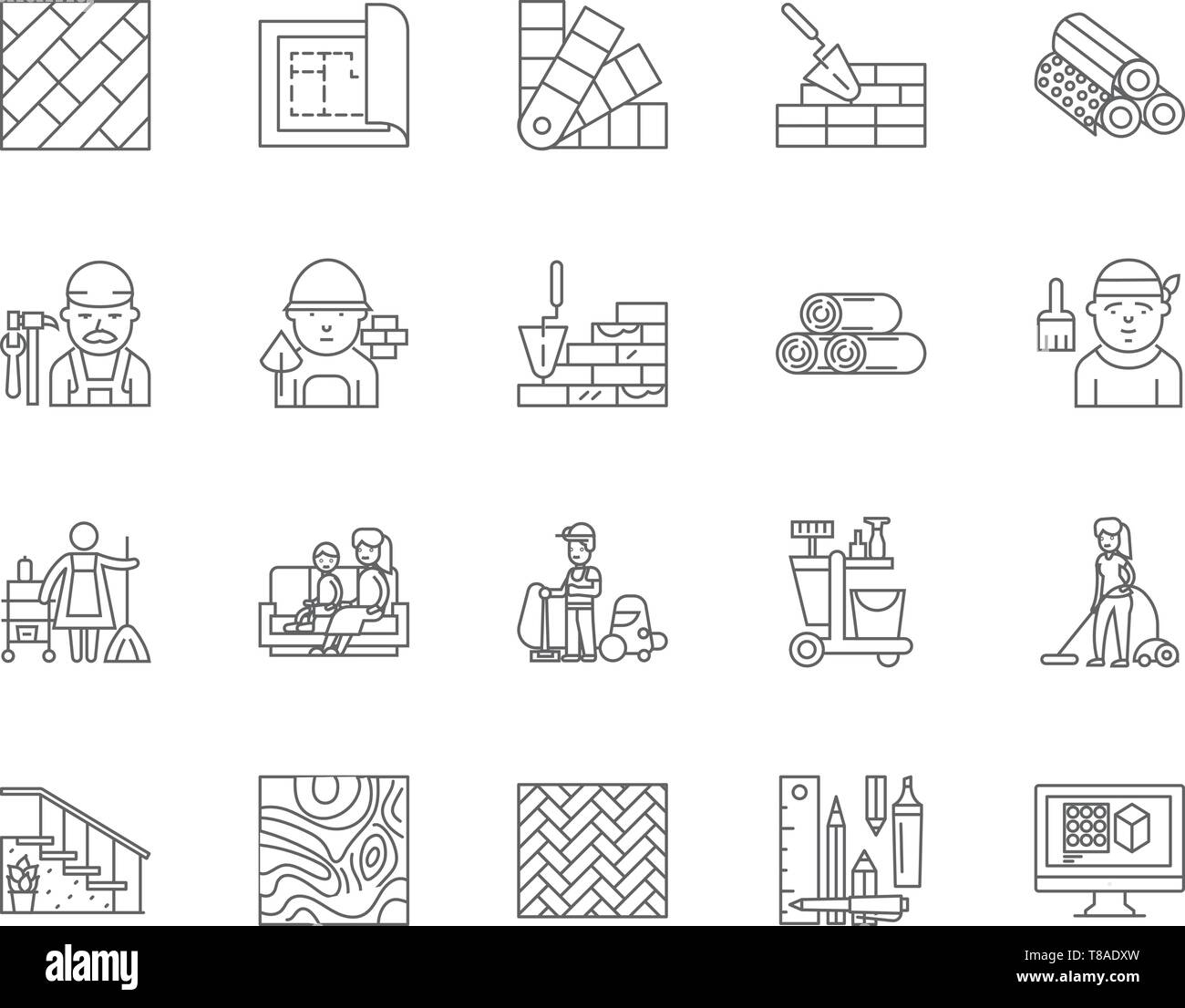 Linea Tappeti icone, segni, set di vettore, illustrazione di contorno concept Illustrazione Vettoriale