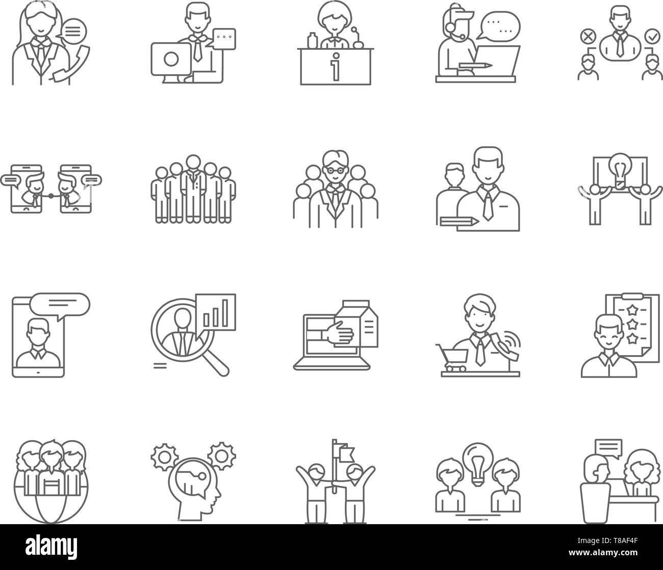 Consulenza per le icone di linea, segni, set di vettore, illustrazione di contorno concept Illustrazione Vettoriale