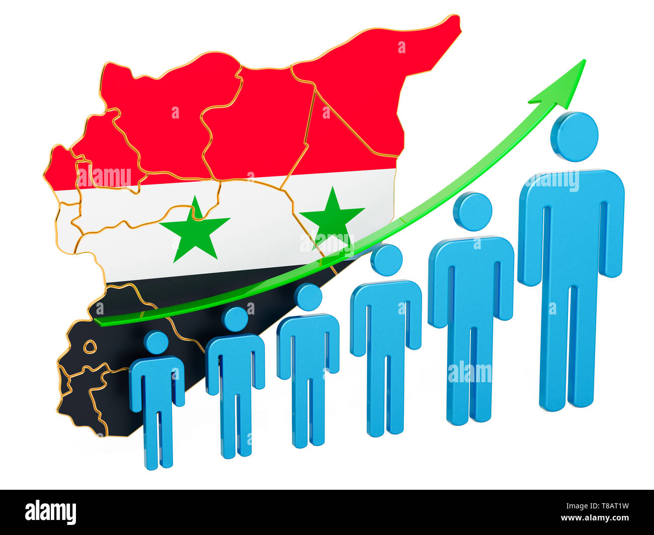 Rating di occupazione e disoccupazione o la mortalità e la fertilità in Siria, concetto. 3D rendering isolati su sfondo bianco Foto Stock