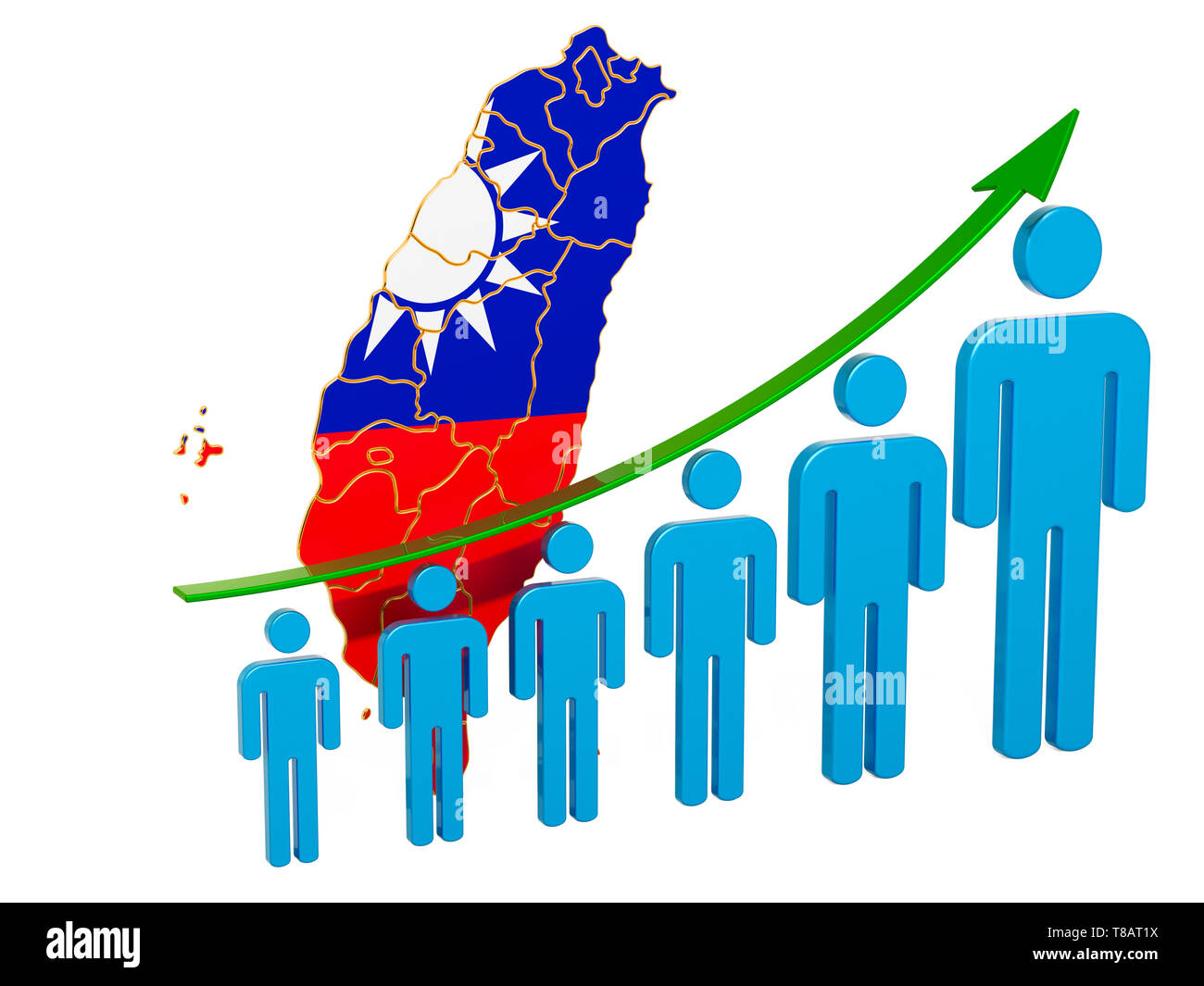 Rating di occupazione e disoccupazione o la mortalità e la fertilità in Taiwan, concetto. 3D rendering isolati su sfondo bianco Foto Stock