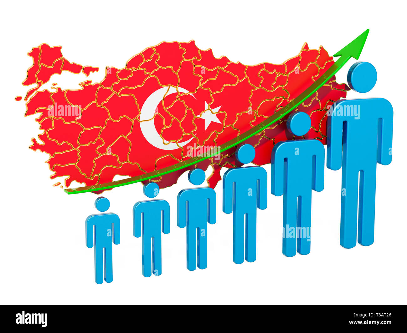 Rating di occupazione e disoccupazione o la mortalità e la fertilità in Turchia, concetto. 3D rendering isolati su sfondo bianco Foto Stock