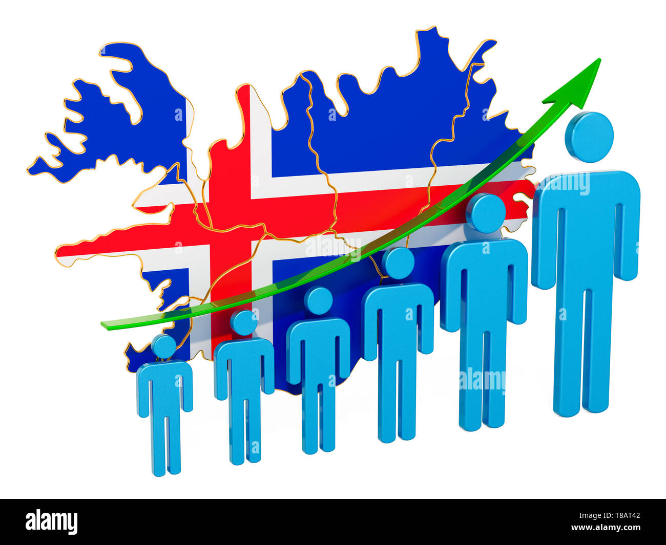 Rating di occupazione e disoccupazione o la mortalità e la fertilità in Islanda, concetto. 3D rendering isolati su sfondo bianco Foto Stock