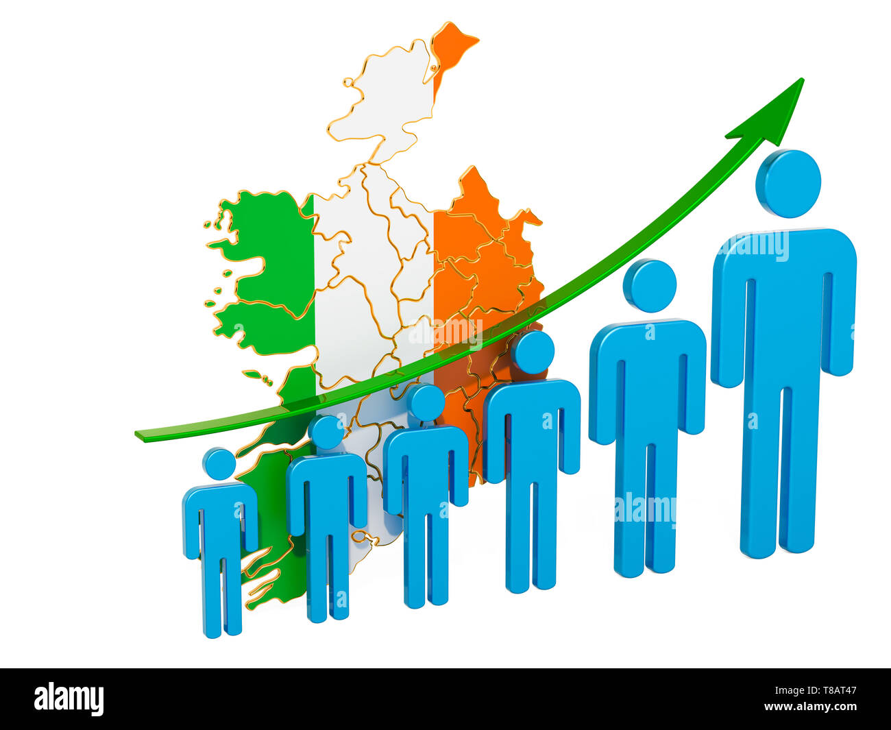 Rating di occupazione e disoccupazione o la mortalità e la fertilità in Irlanda, concetto. 3D rendering isolati su sfondo bianco Foto Stock