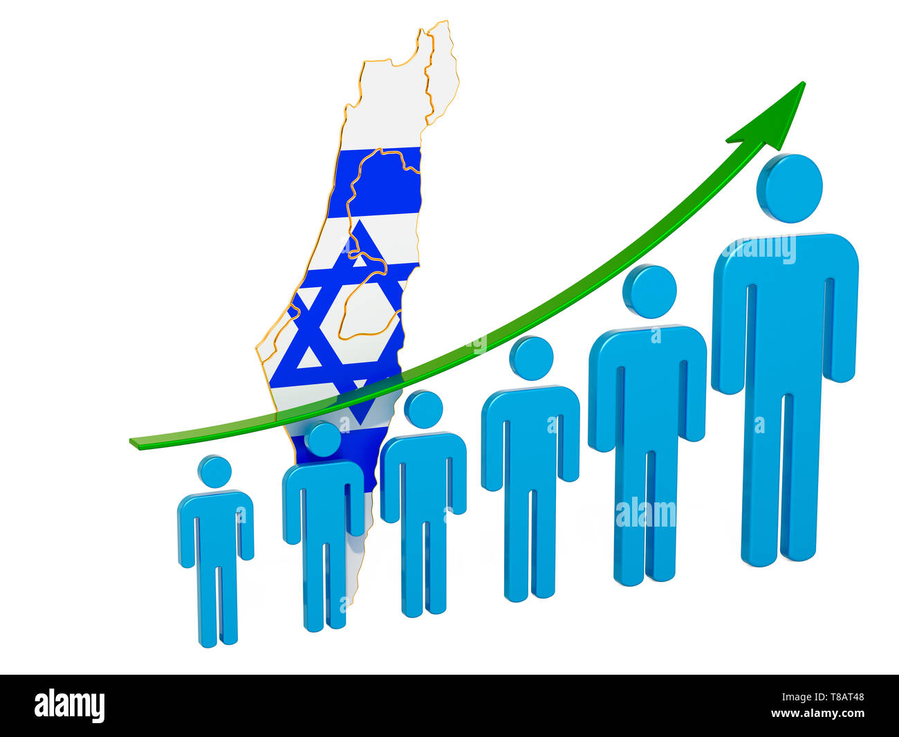 Rating di occupazione e disoccupazione o la mortalità e la fertilità in Israele, concetto. 3D rendering isolati su sfondo bianco Foto Stock