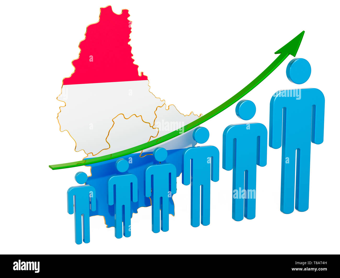 Rating di occupazione e disoccupazione o la mortalità e la fertilità in Lussemburgo il concetto. 3D rendering isolati su sfondo bianco Foto Stock