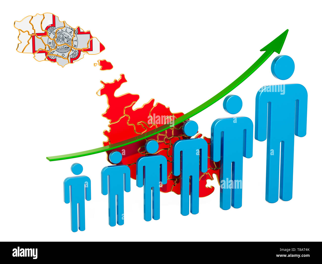 Rating di occupazione e disoccupazione o la mortalità e la fertilità in Malta, concetto. 3D rendering isolati su sfondo bianco Foto Stock