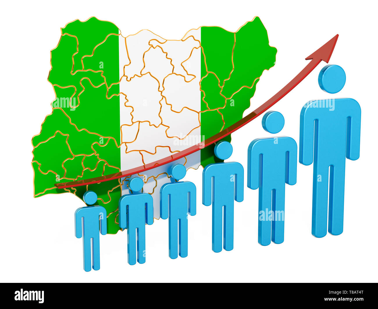 Rating di occupazione e disoccupazione o la mortalità e la fertilità in Nigeria, concetto. 3D rendering isolati su sfondo bianco Foto Stock
