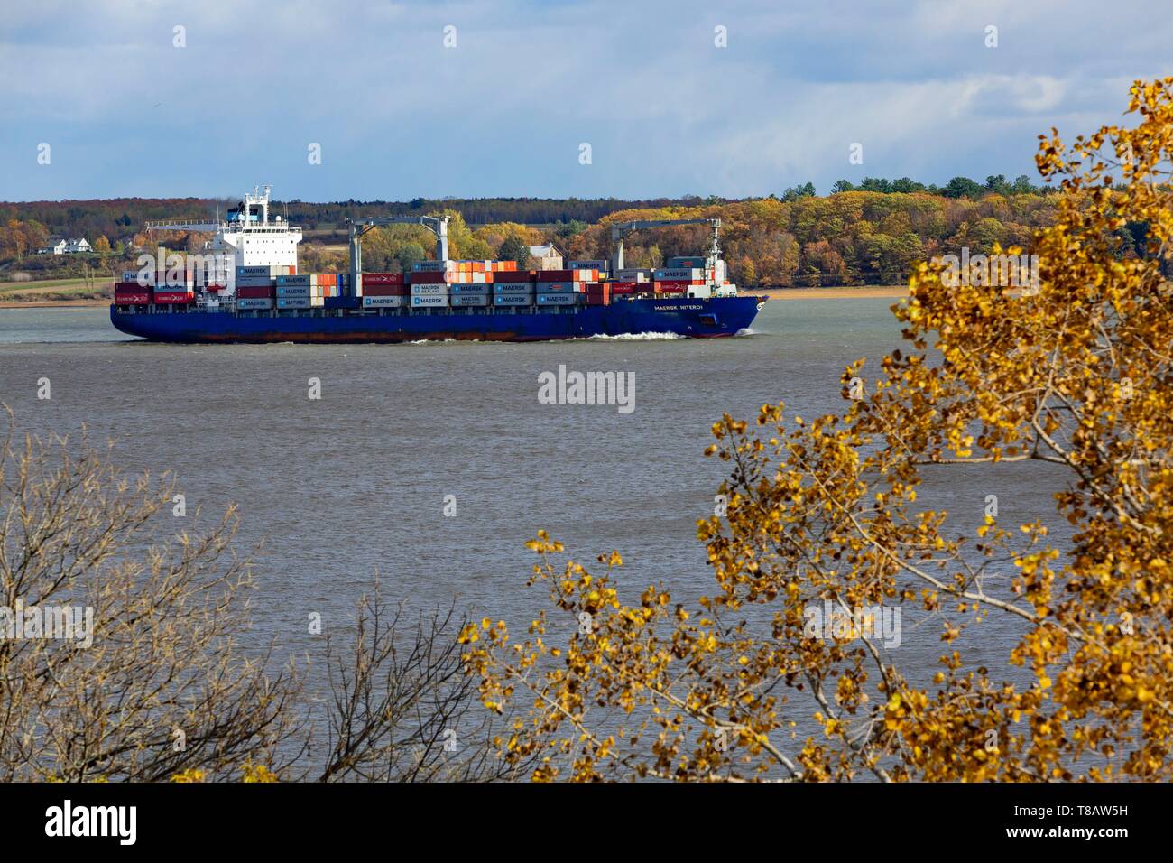 Canada, Provincia di Quebec, Mauricie, Chemin du Roy, navigazione su San Lorenzo, contenitore di nave Foto Stock