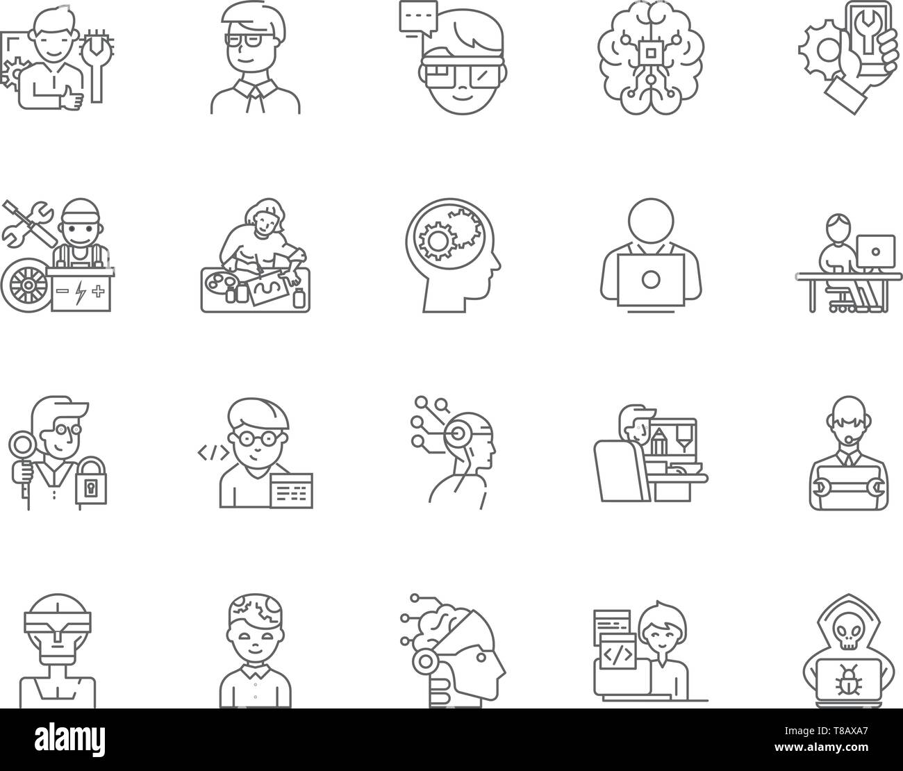 Geeks,nerds le icone della linea, segni, set di vettore, illustrazione di contorno concept Illustrazione Vettoriale