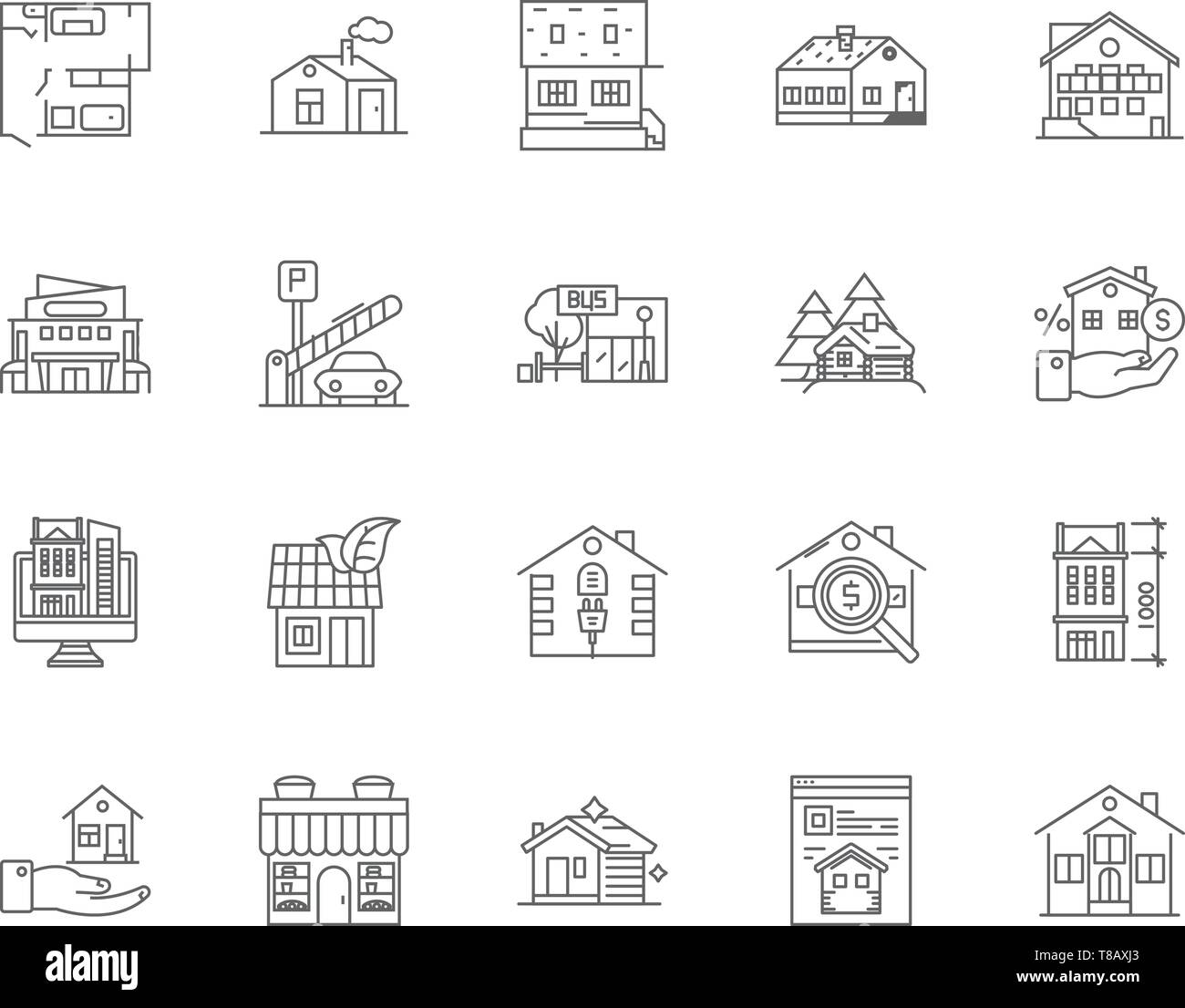 Casa in vendita le icone della linea, segni, set di vettore, illustrazione di contorno concept Illustrazione Vettoriale