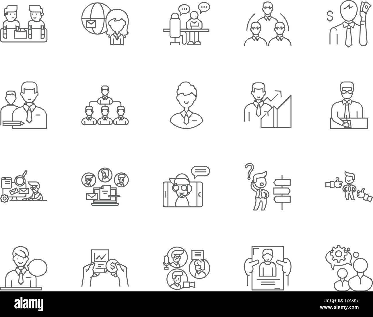 Gli agenti di importazione le icone della linea, segni, set di vettore, illustrazione di contorno concept Illustrazione Vettoriale