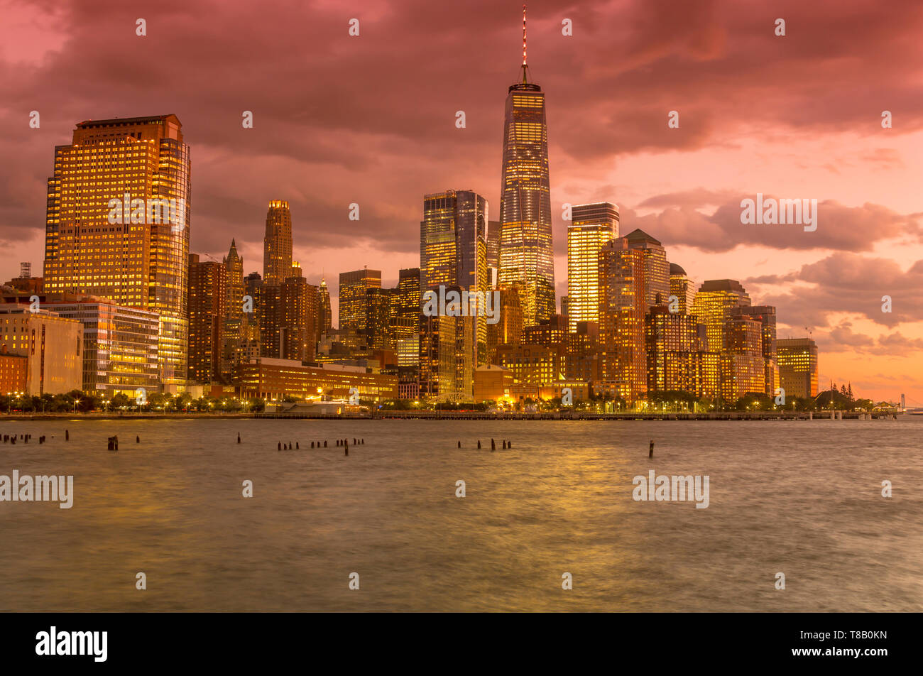 WORLD TRADE CENTER skyline del centro del fiume Hudson MANHATTAN NEW YORK CITY USA Foto Stock