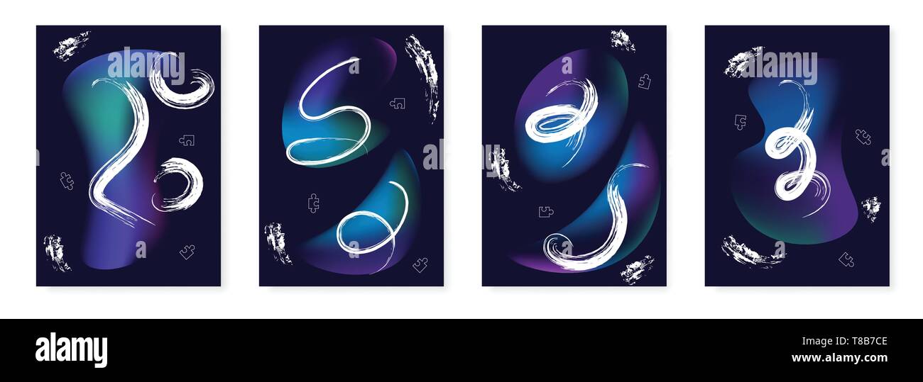 Set di modelli di poster con liquido astratto forme e linee di pennello. Vettore Illustrazione a colori. Illustrazione Vettoriale