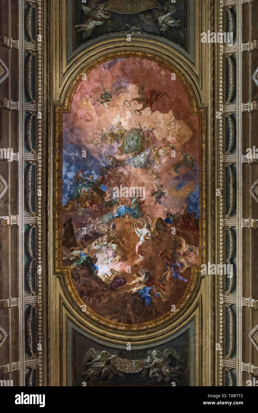 Soffitto dipinto, Museo Archeologico Nazionale di Napoli, Italia Foto Stock
