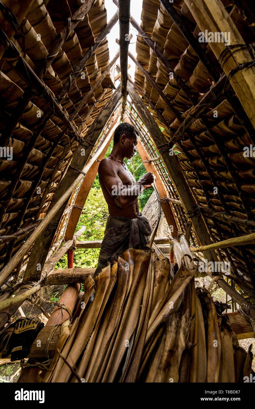 Papua Nuova Guinea, Milne Bay Provincia, Encastreaux Mare, Trobriands arcipelago, Kiriwina Isola, Okaiboma Village, il filato house building Foto Stock