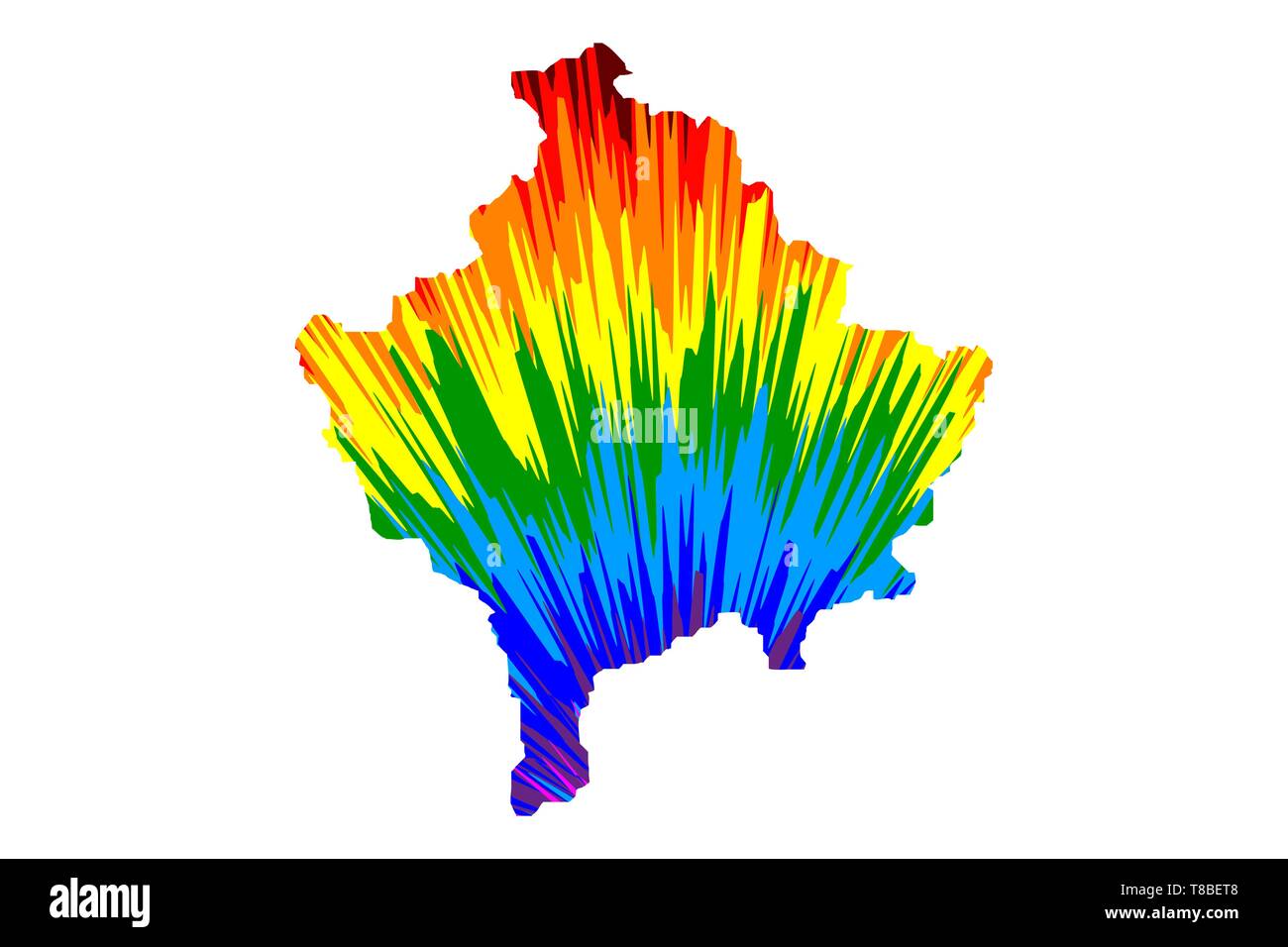 Kosovo - mappa è progettato rainbow abstract pattern colorati, Repubblica del Kosovo mappa fatta di esplosione di colori, Illustrazione Vettoriale