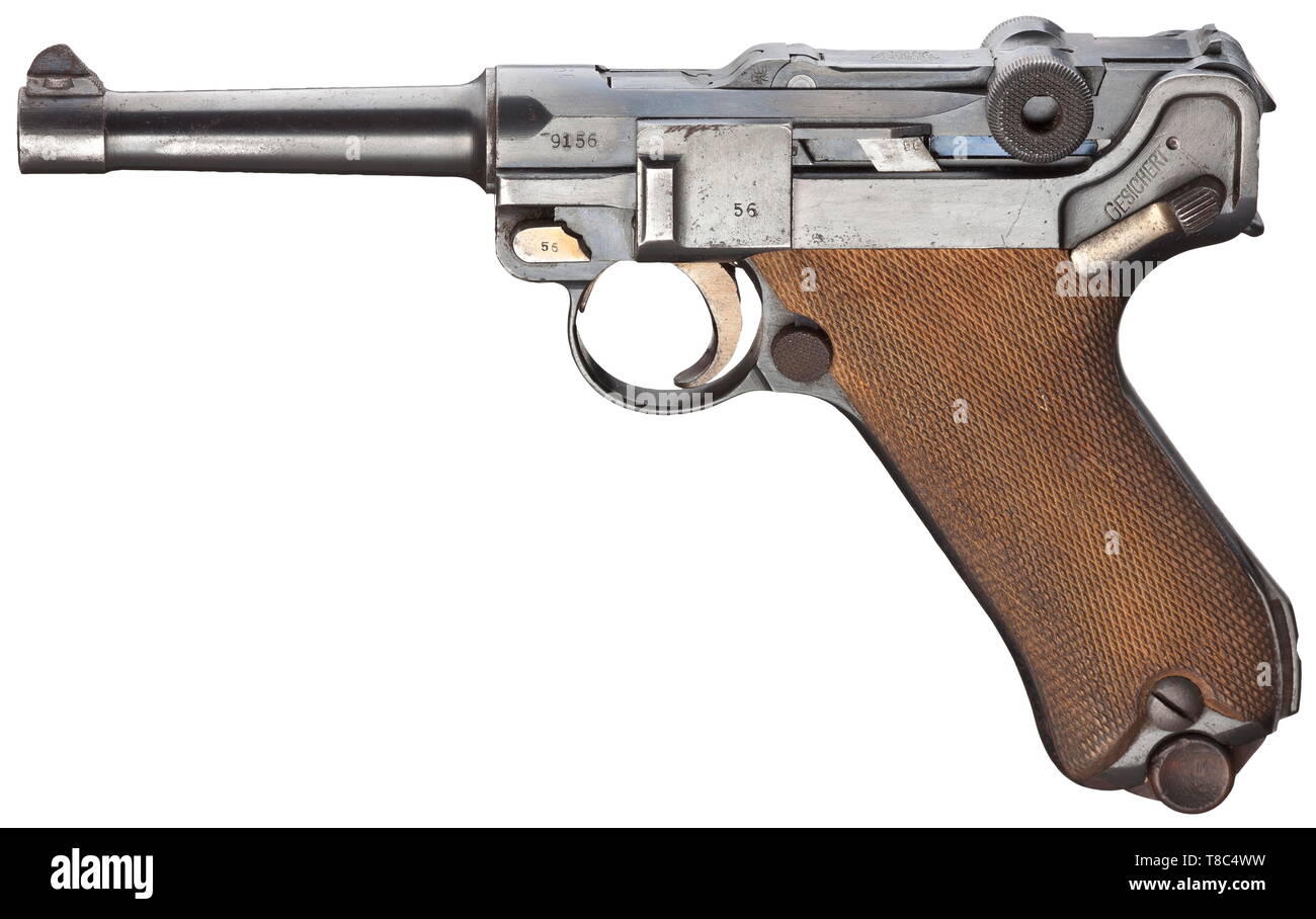 Piccole armi, pistole, Luger pistola 08, Parabellum calibro 9 mm, fabbricato da Deutsche Waffen- und Munitionsfabriken, Additional-Rights-Clearance-Info-Not-Available Foto Stock
