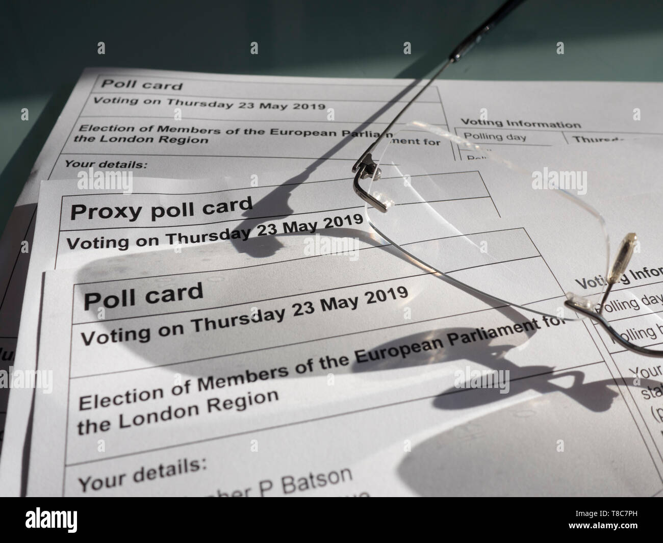 Scheda di polling e Proxy scheda di polling per l elezione dei membri del Parlamento europeo per la regione di Londra 23 Maggio Foto Stock