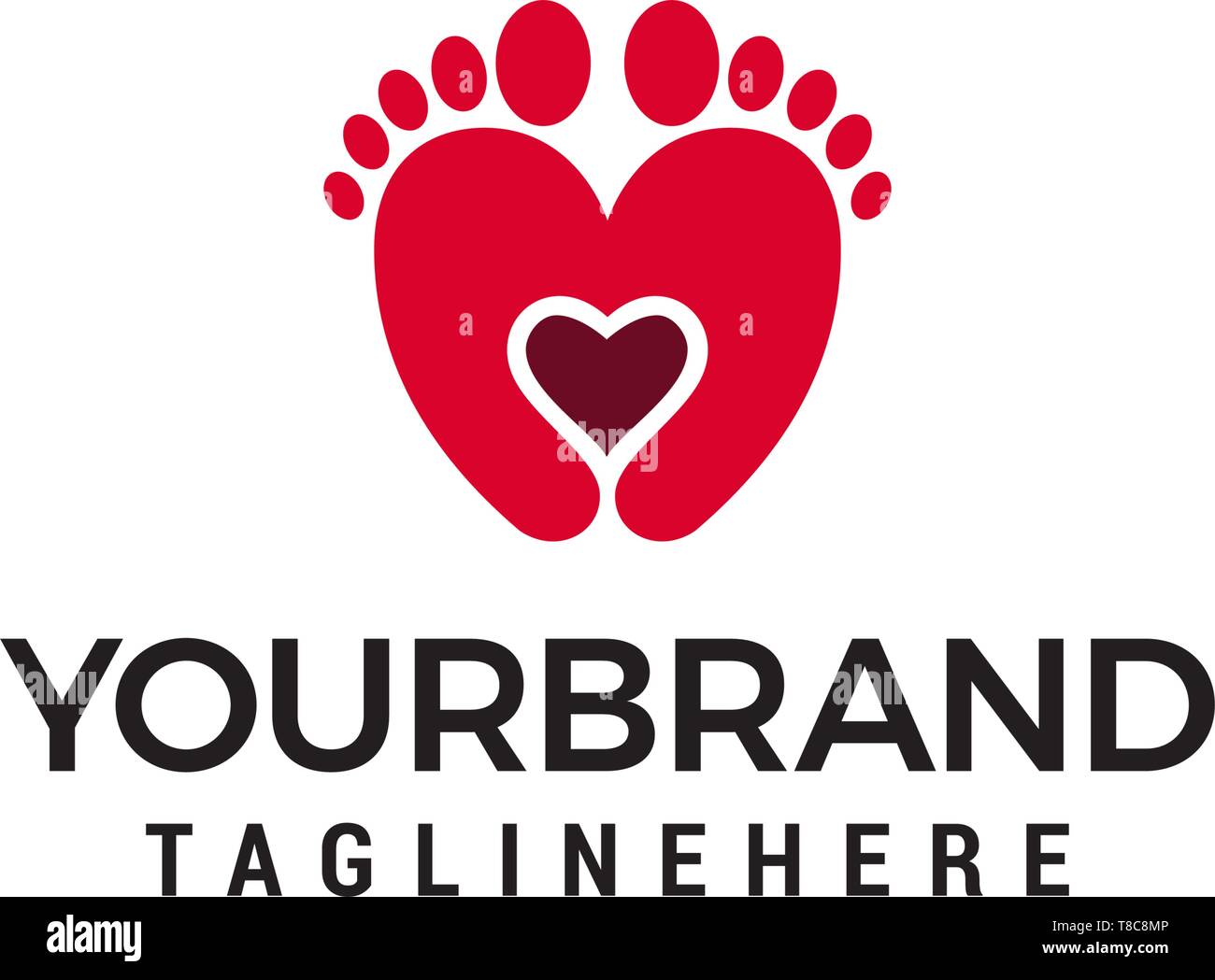 Due piedi e cuore logo design concept vettore modello Illustrazione Vettoriale