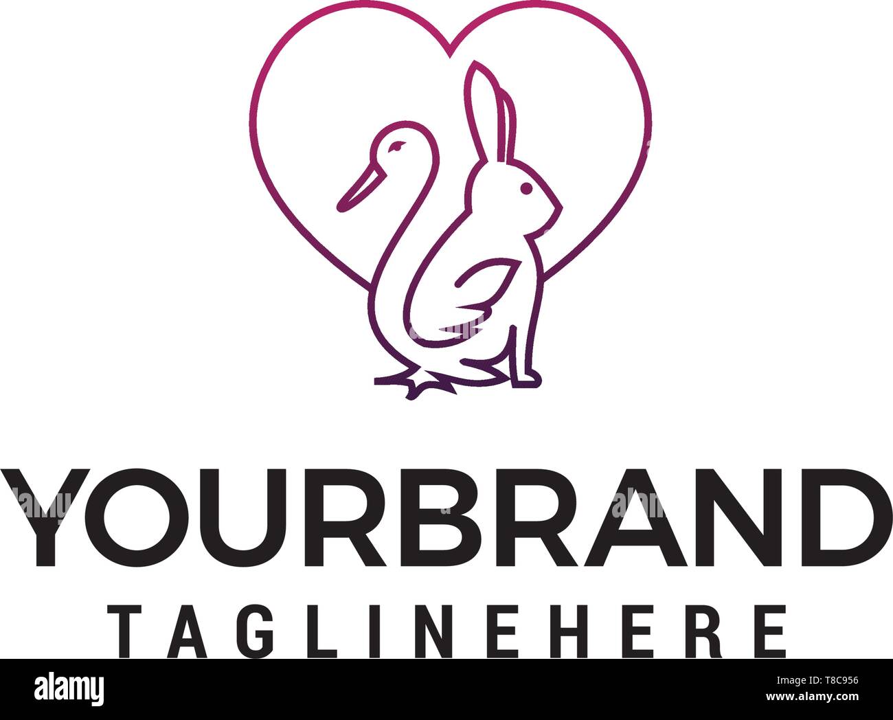 Anatra di cuore di coniglio logo design concept vettore modello Illustrazione Vettoriale