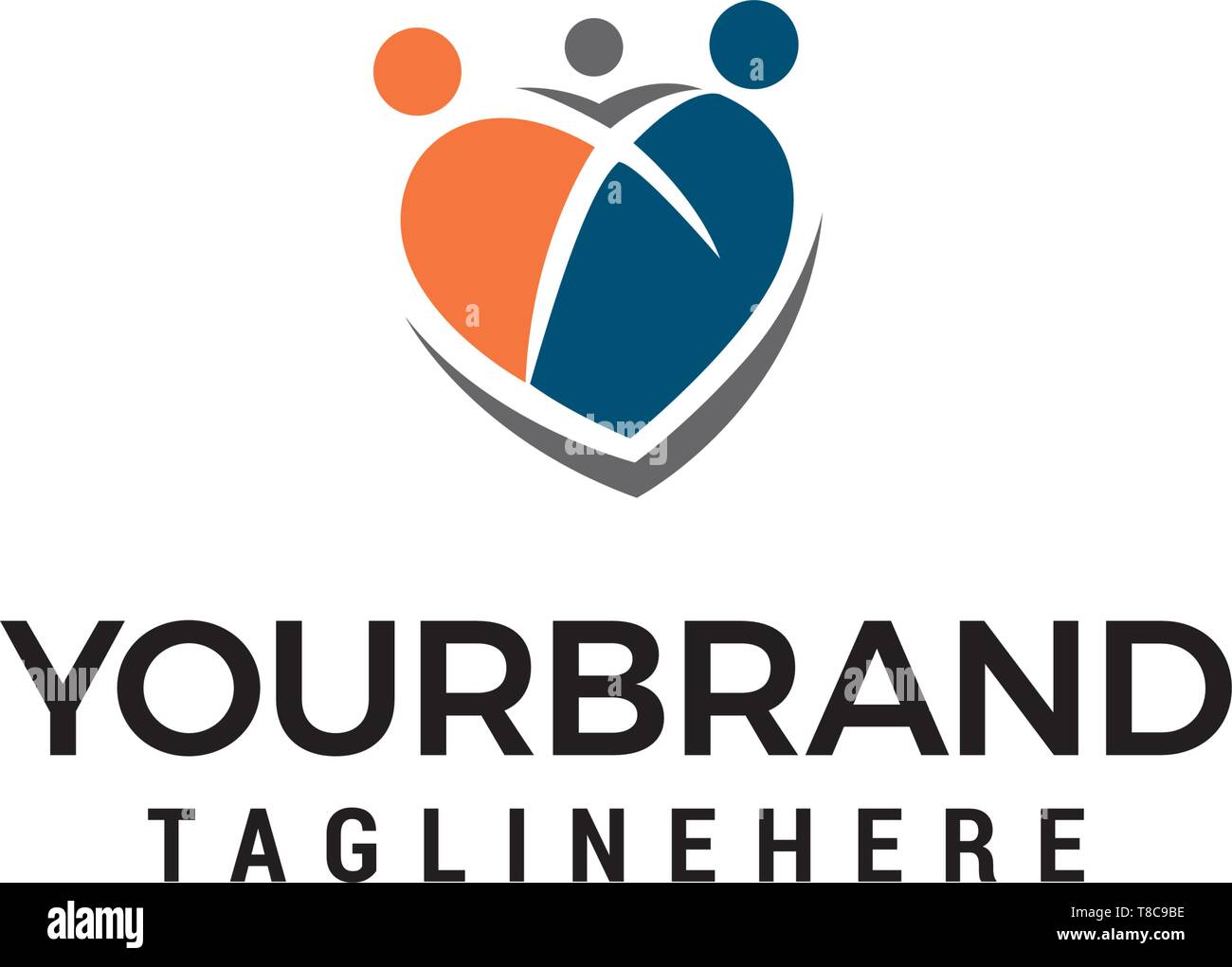 Family Care logo design concept vettore modello Illustrazione Vettoriale