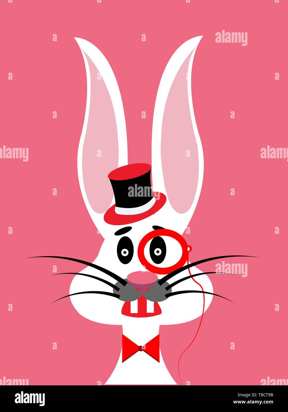 Illustrazione di una paura di coniglio su un sfondo rosa Foto Stock