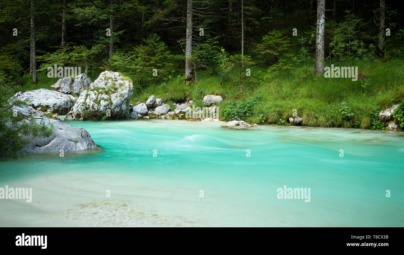 Panorama del fiume Soca in Slovenia Foto Stock