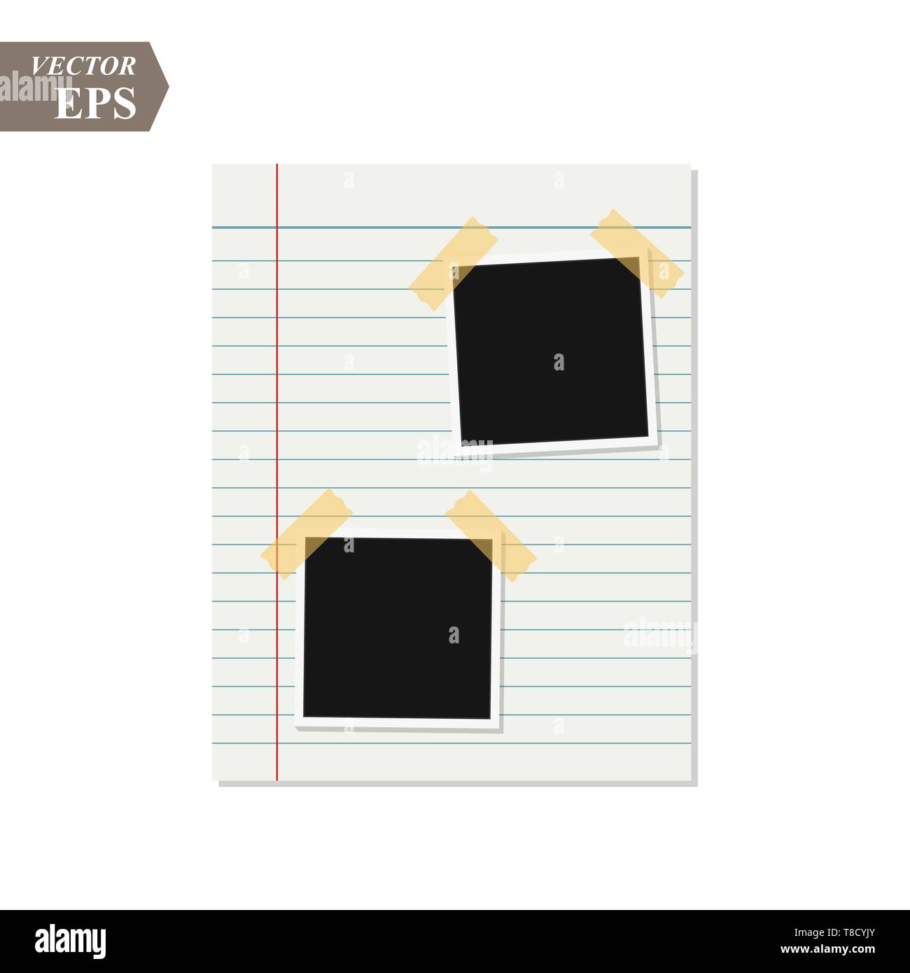 Notebook con fotografia e su sfondo bianco eps10 Illustrazione Vettoriale