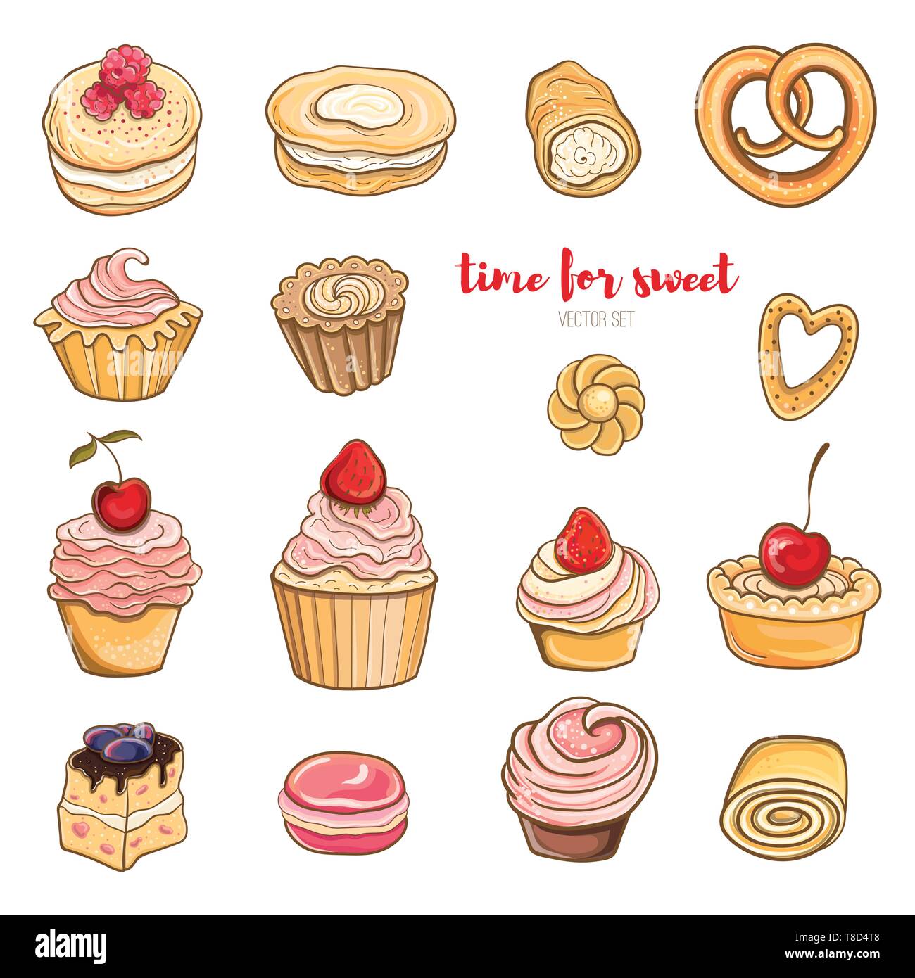 Set di Berry, torte al cioccolato con crema. Luminose illustrazione vettoriale di pasticcini e dolci. Oggetti isolati. Illustrazione Vettoriale Set di Berry, torte al cioccolato con crema. Luminose illustrazione vettoriale di pasticcini e dolci. Oggetti isolati. Illustrazione Vettoriale