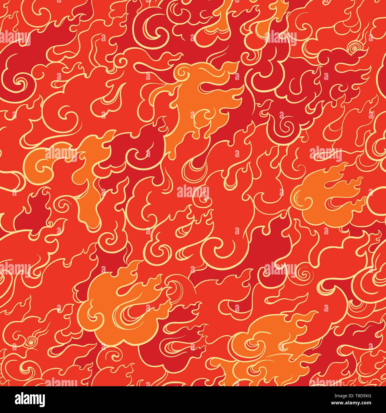 Abstract vettore seamless pattern con rosso fuoco. Stile asiatico. Modello per la progettazione Illustrazione Vettoriale