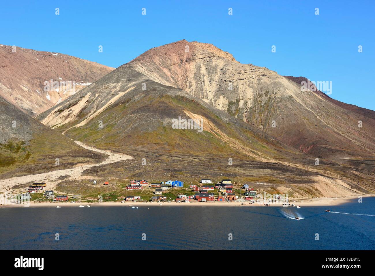 La Groenlandia, North West Coast, suono Murchison a nord della baia di Baffin, Siorapaluk, la maggior parte nord del borgo dalla Groenlandia Foto Stock