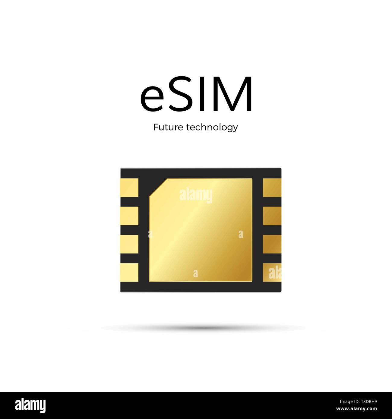 ESIM moderno e tetechnology del futuro. Scheda SIM incorporata icona simbolo concetto. telefono GSM rete mobile simcard. illustrazione vettoriale isolato su bianco Illustrazione Vettoriale
