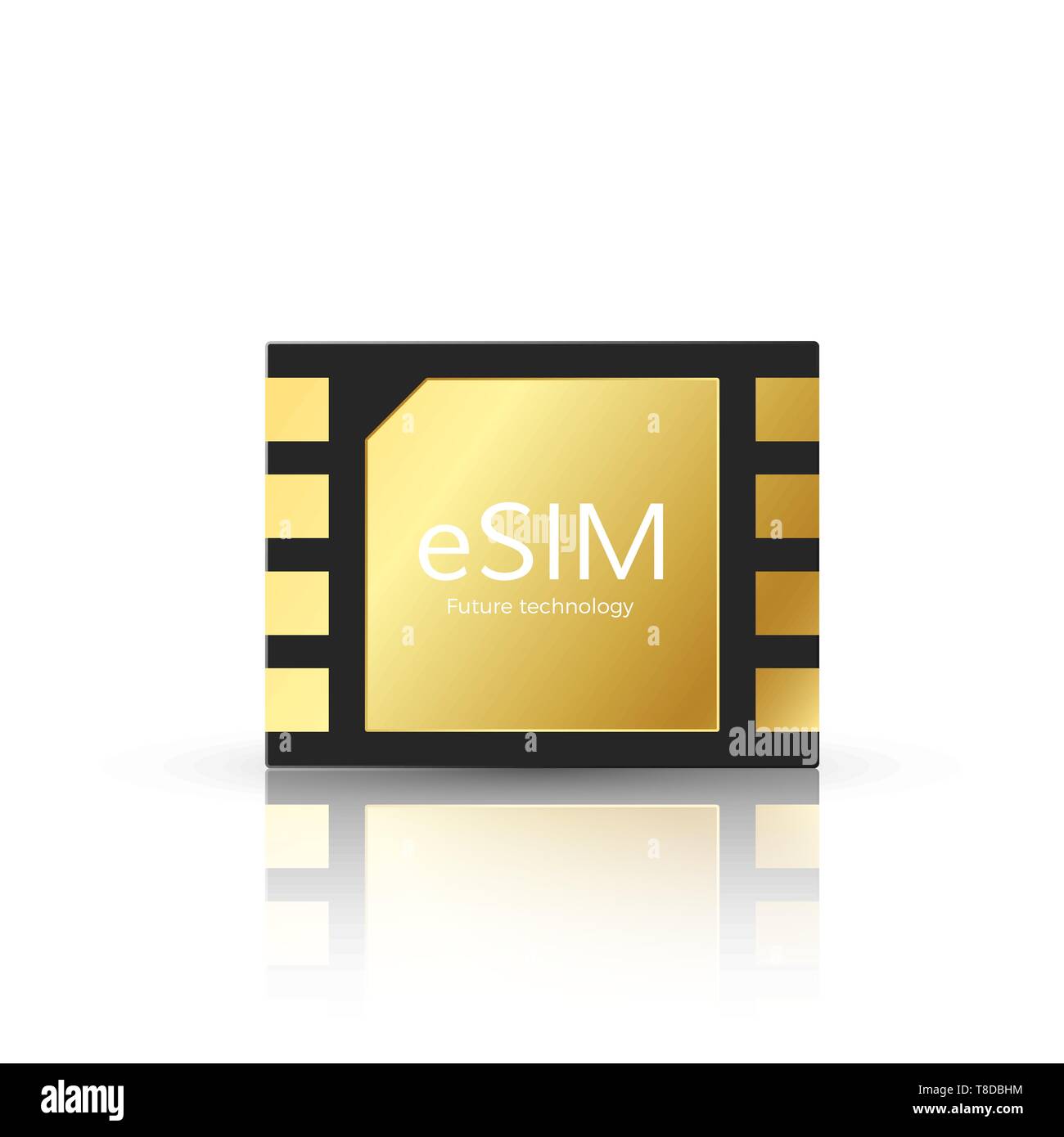 ESIM moderno e tetechnology del futuro. Scheda SIM incorporata icona simbolo concetto. telefono GSM rete mobile simcard. illustrazione vettoriale Illustrazione Vettoriale