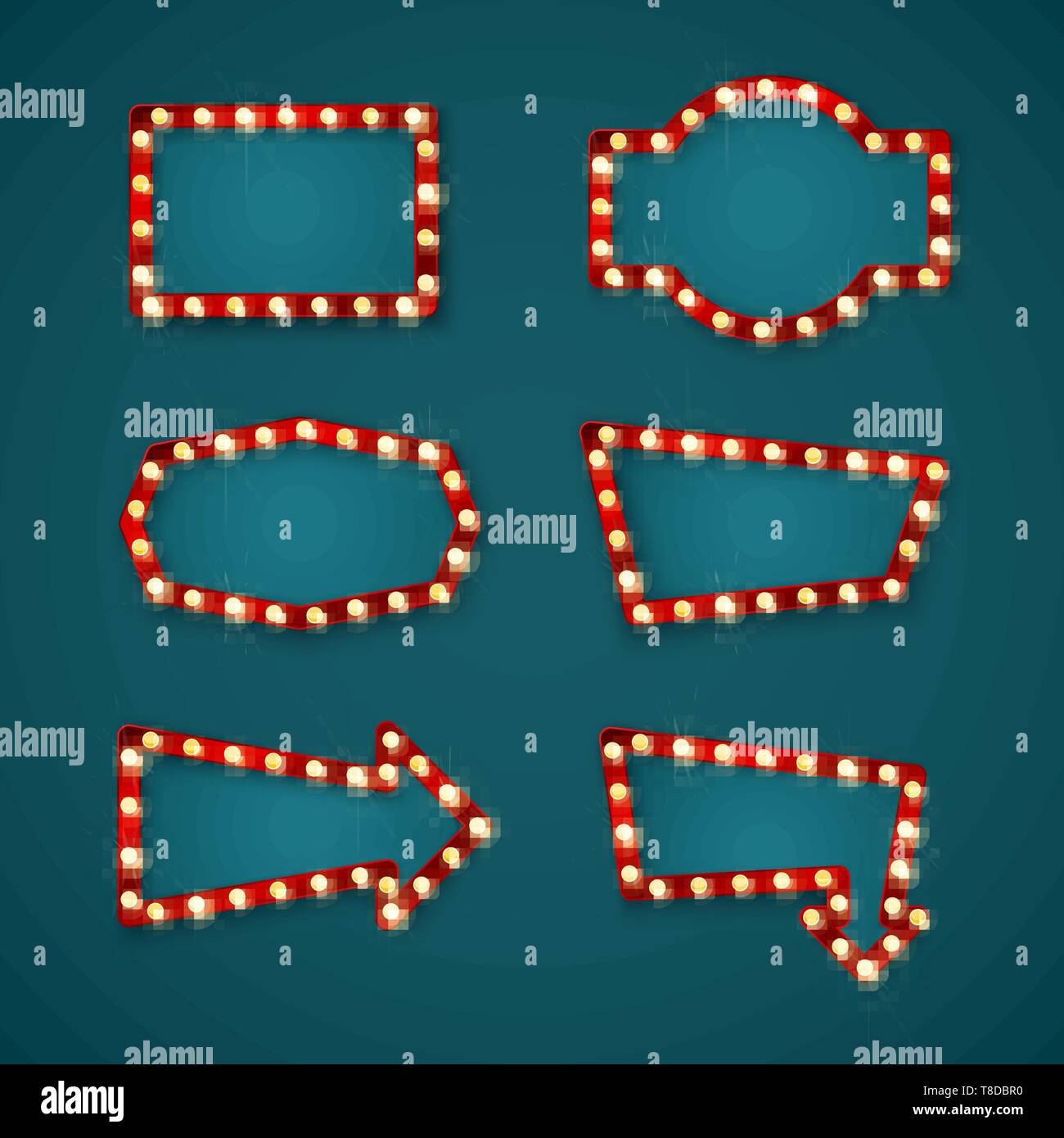 Retrò segni di intestazione impostare il modello con spazio per il testo. Forma geometrica cartelli stradali per il casinò e la freccia di etichette. Illustrtion vettore Illustrazione Vettoriale