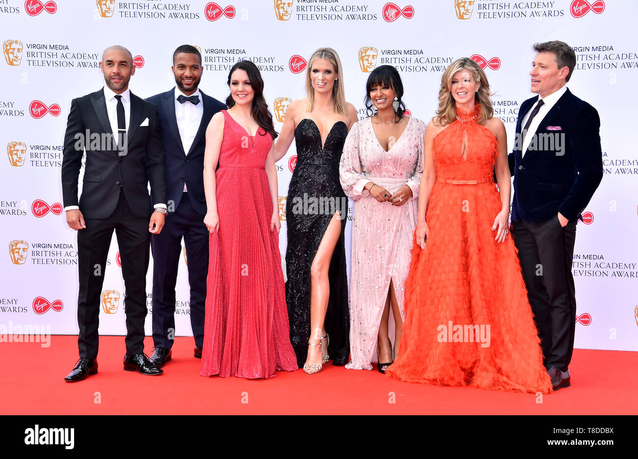 Buona mattina Gran Bretagna (sinistra-destra) Alex Beresford, Sean Fletcher, Laura Tobin, Charlotte Hawkins, Ranvir Singh, Kate Garraway, Ben Shephard frequentando il Virgin Media TV BAFTA awards, tenutasi presso la Royal Festival Hall di Londra. Foto Stock