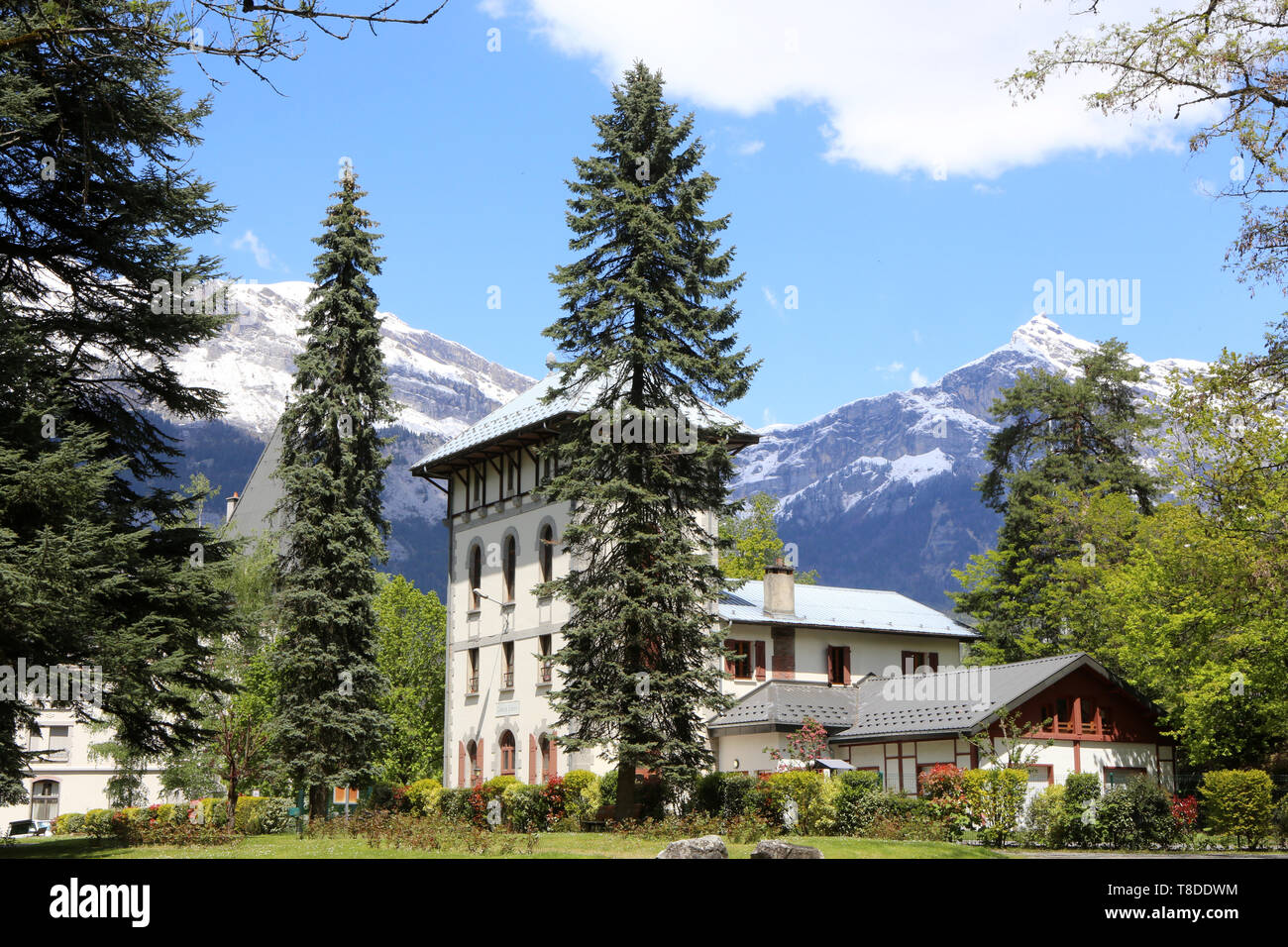 Centre de loisirs du Fayet dans le Parc thermal. Saint-Gervais-les-Bains. Foto Stock