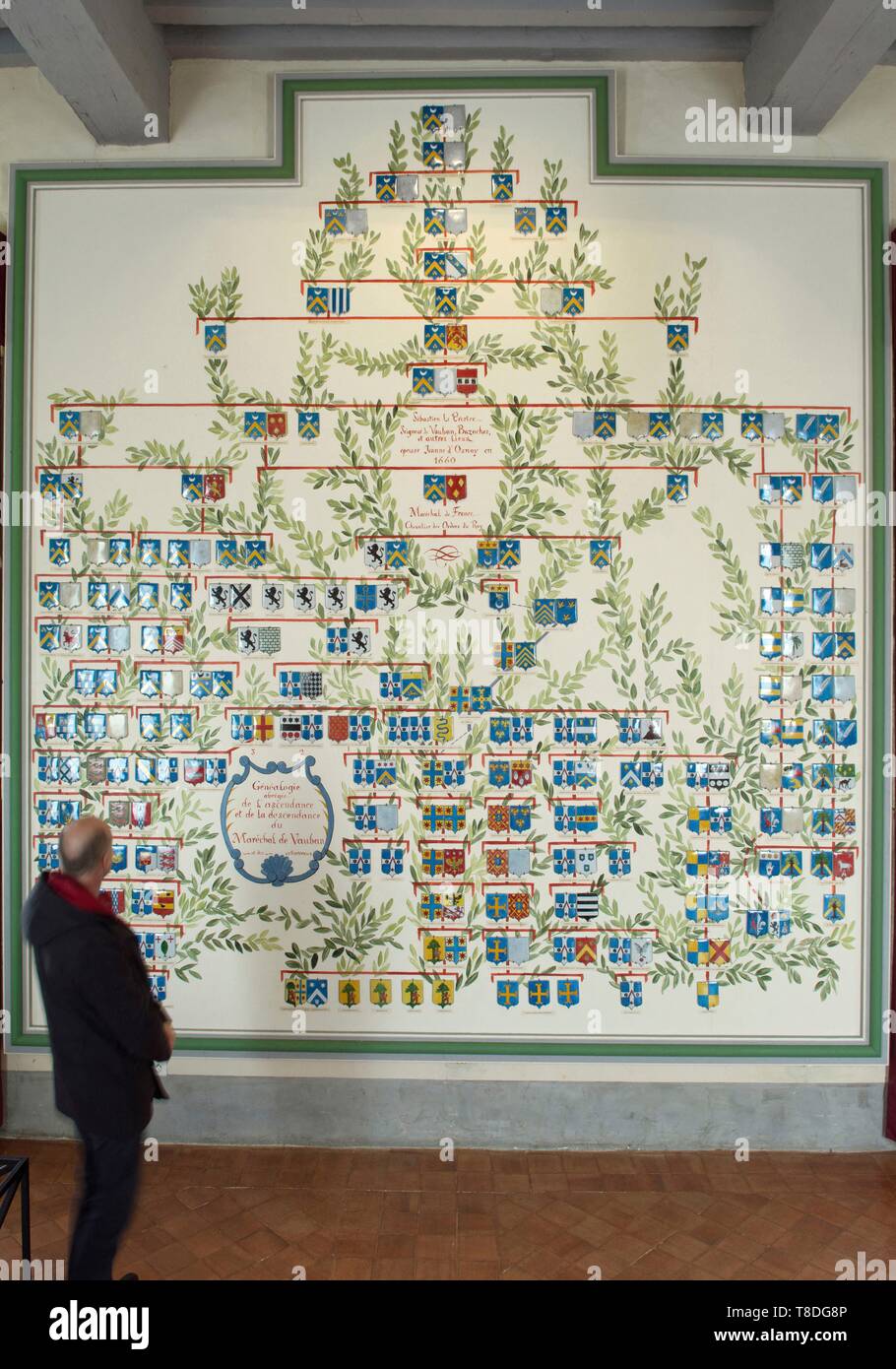 Francia, Nièvre, Parc naturel regional du Morvan, il castello di Bazoches dove il maresciallo Sebastien Le Prestre de Vauban vissuto, Family Tree di Vauban Foto Stock