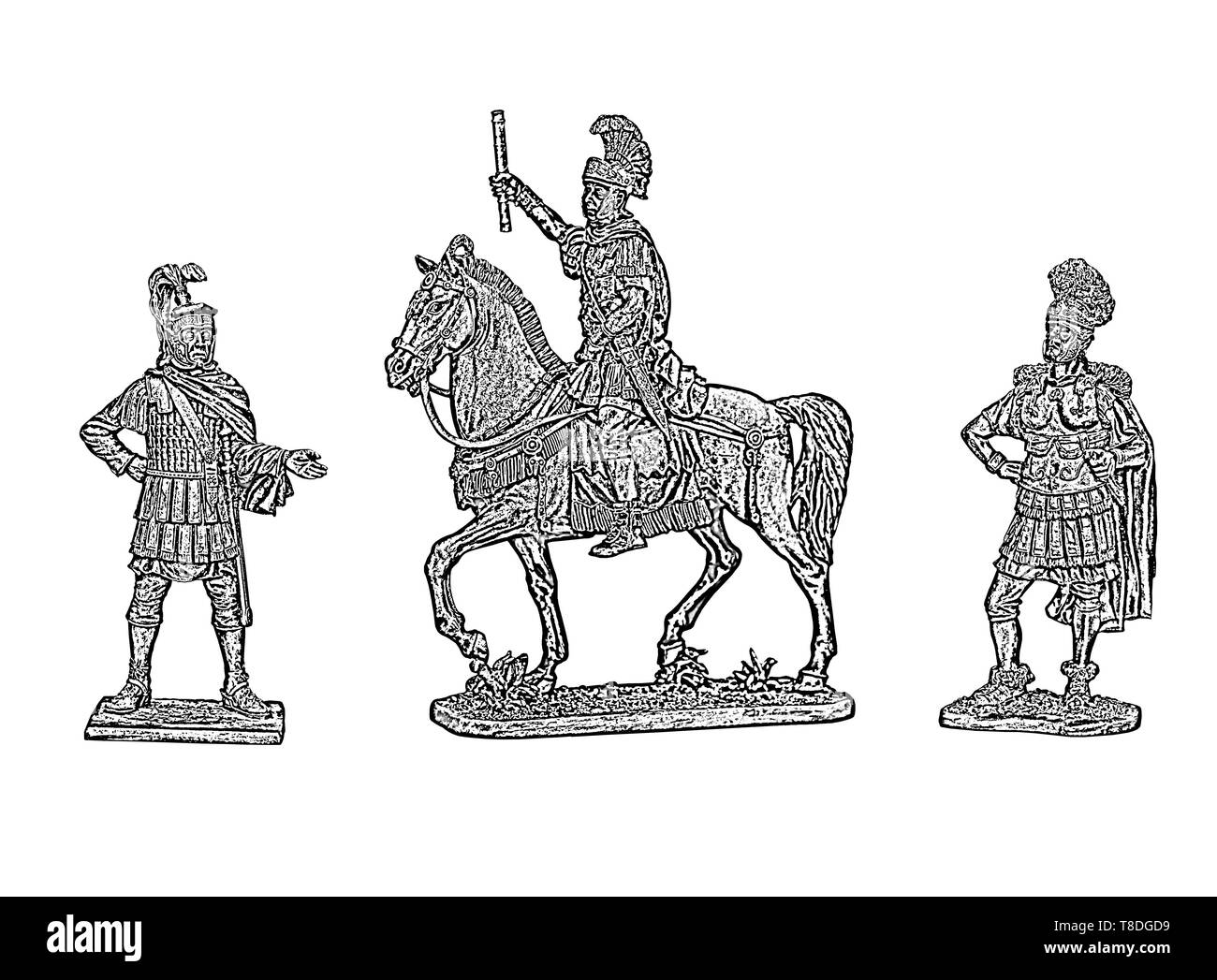 Gli ufficiali romani illustrazione. Set di 3 soldati romani. Legatus romano, tribune e officer. Foto Stock