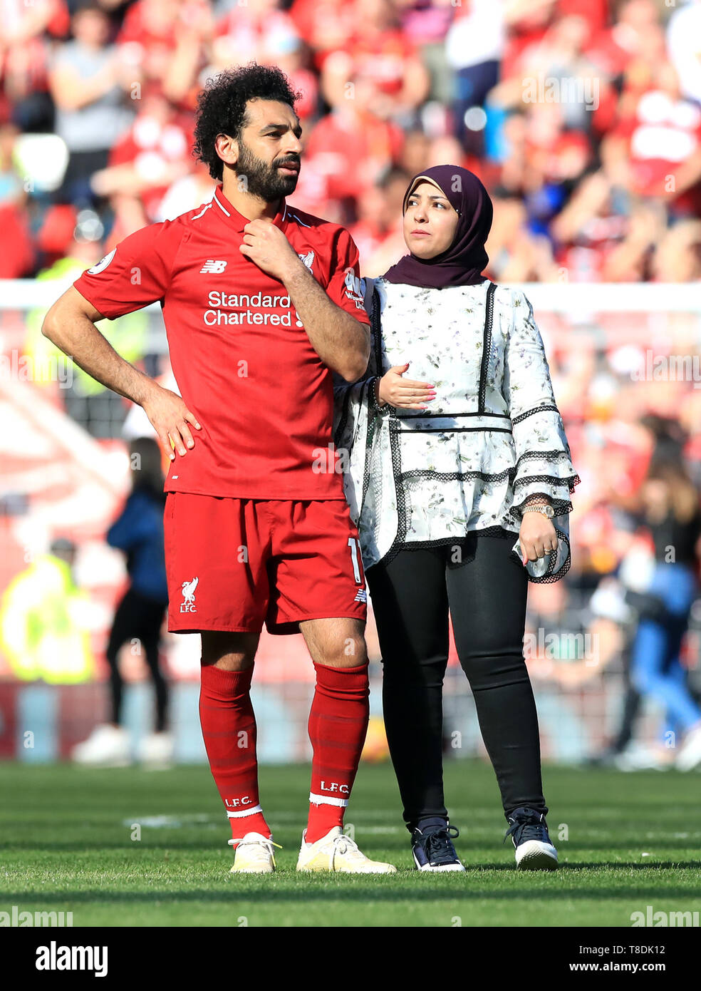 Liverpool è Mohamed Salah con moglie Magi dopo il match di Premier League ad Anfield, Liverpool. Foto Stock