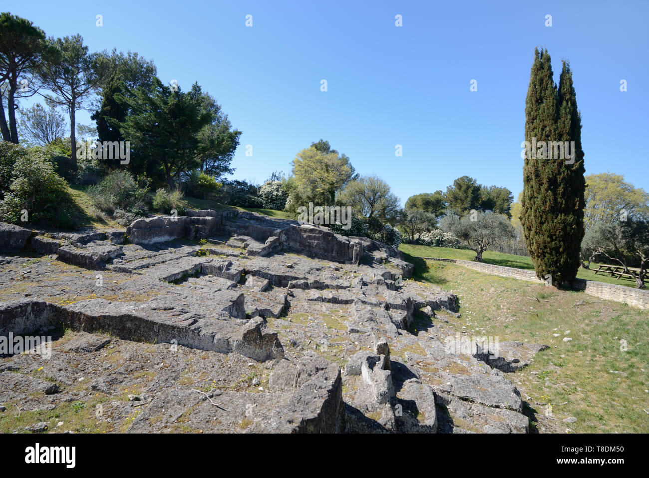Romana antica cava di pietra o marmo cava in antica città romana o città di Glanum Saint Rémy de Provence Provence Francia Foto Stock