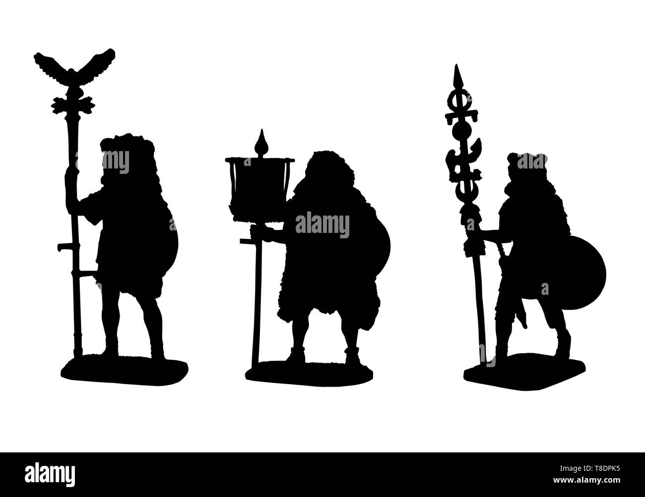 Legionario romano illustrazione. Set di 3 soldati romani. Roman Aquilifer, Signifer e Vexillarius. Foto Stock