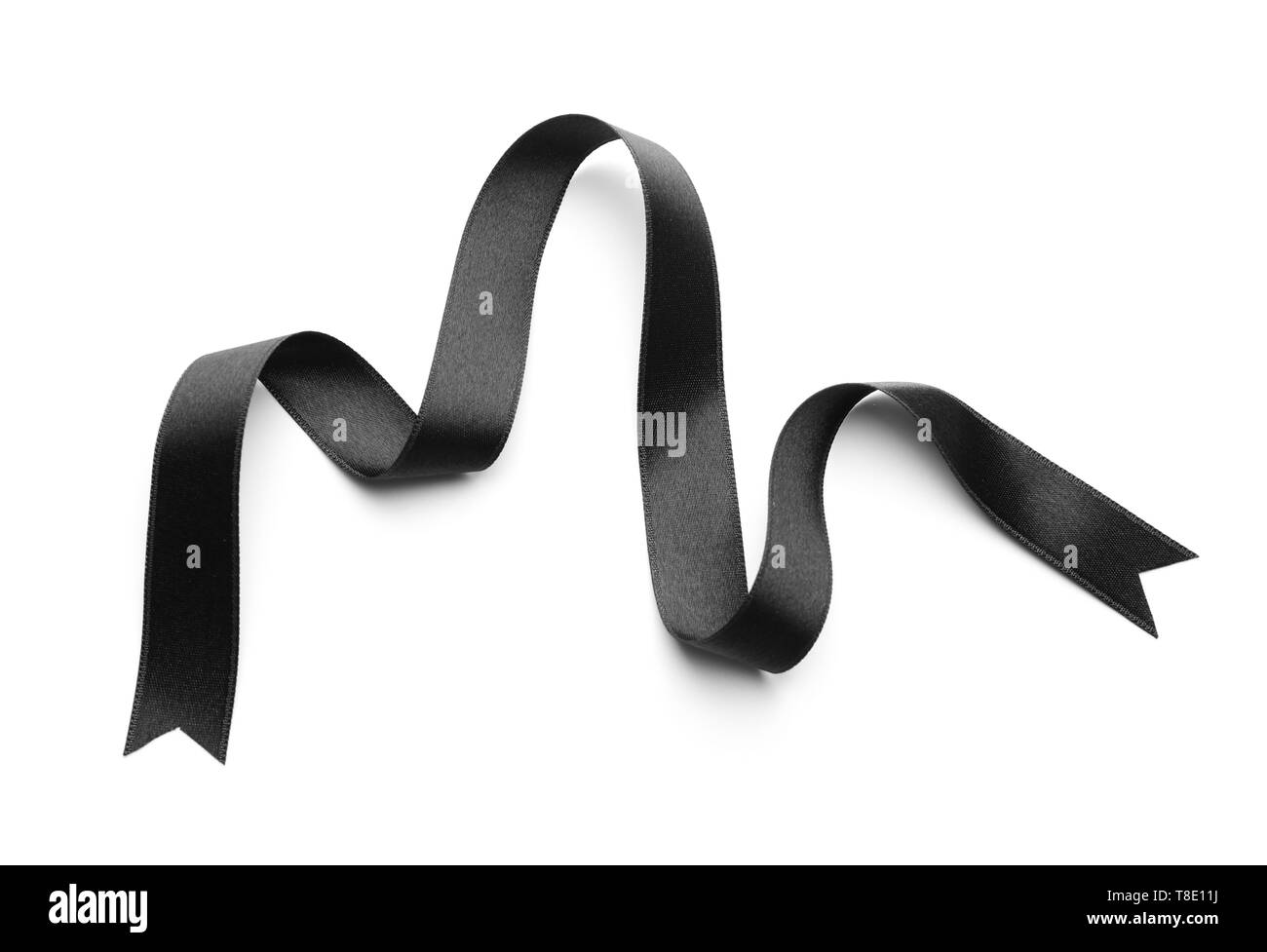 Satin nastro nero su sfondo bianco Foto Stock