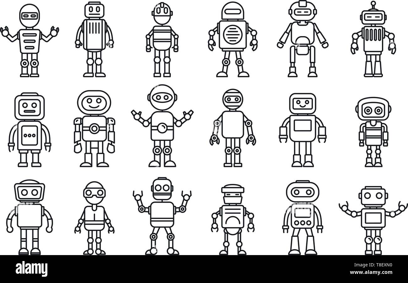 Robot umanoide set di icone. Outline serie di robot umanoide icone vettoriali per il web design isolato su sfondo bianco Illustrazione Vettoriale