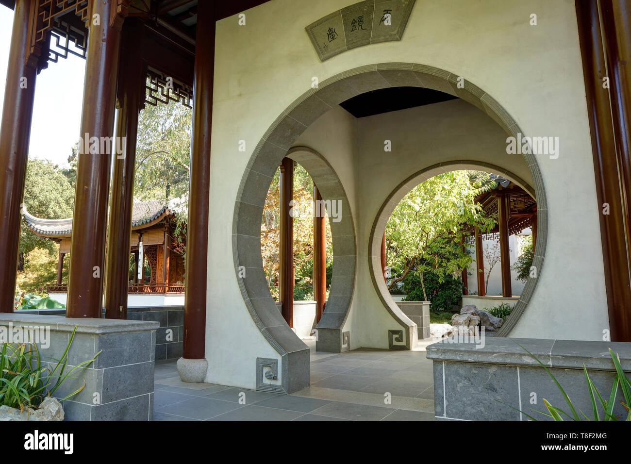 Terrazza del Jade specchio, giardino cinese, il morbo di Huntington Botanical Gardens Foto Stock