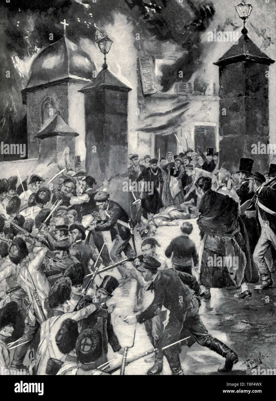Lo scoppio della Rivoluzione del 1848 a Vienna, Austria - Il popolino cogliendo l'Octroi porte della città Foto Stock