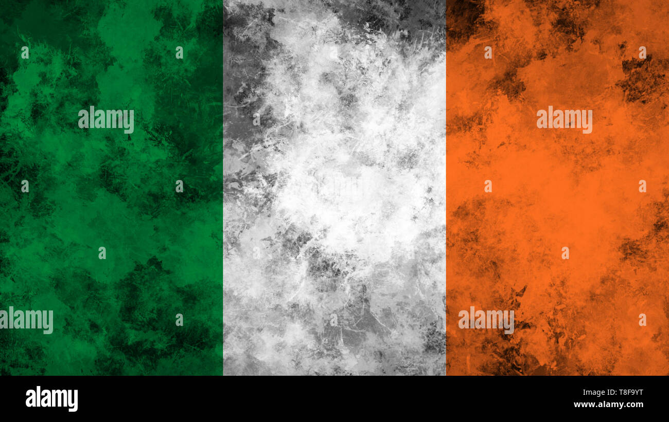 Bandiera dell'Irlanda . Vintage texture vecchia bandiera patriottica. Elemento di design. Foto Stock